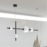 TOLOMEO-SL Sospensione 4 luci led 22W 4000k 1430L  in metallo nero sfere satinate
