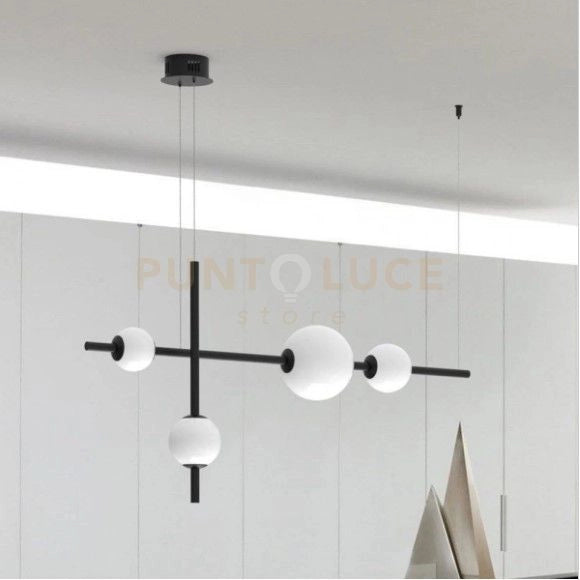 TOLOMEO-SL Sospensione 4 luci led 22W 4000k 1430L  in metallo nero sfere satinate