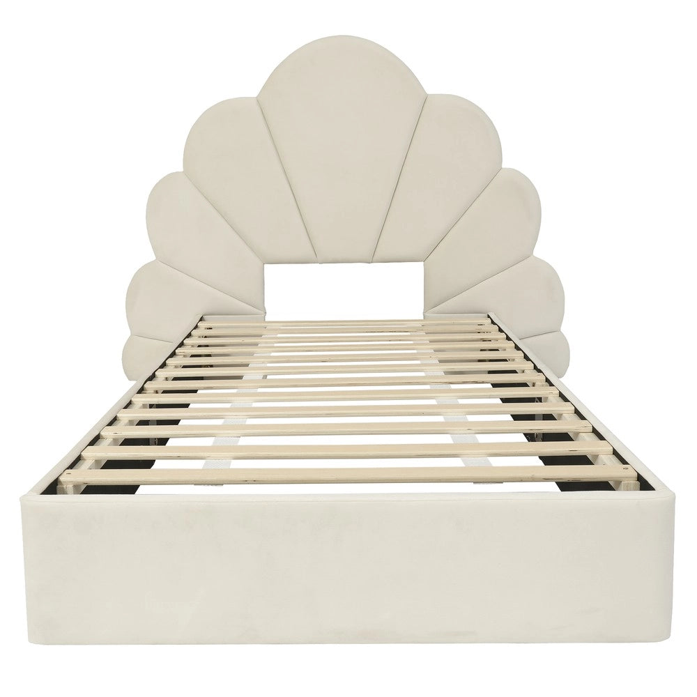 Letto imbottito singolo ¨C Minimal ¨C Beige velluto 90x200 cm