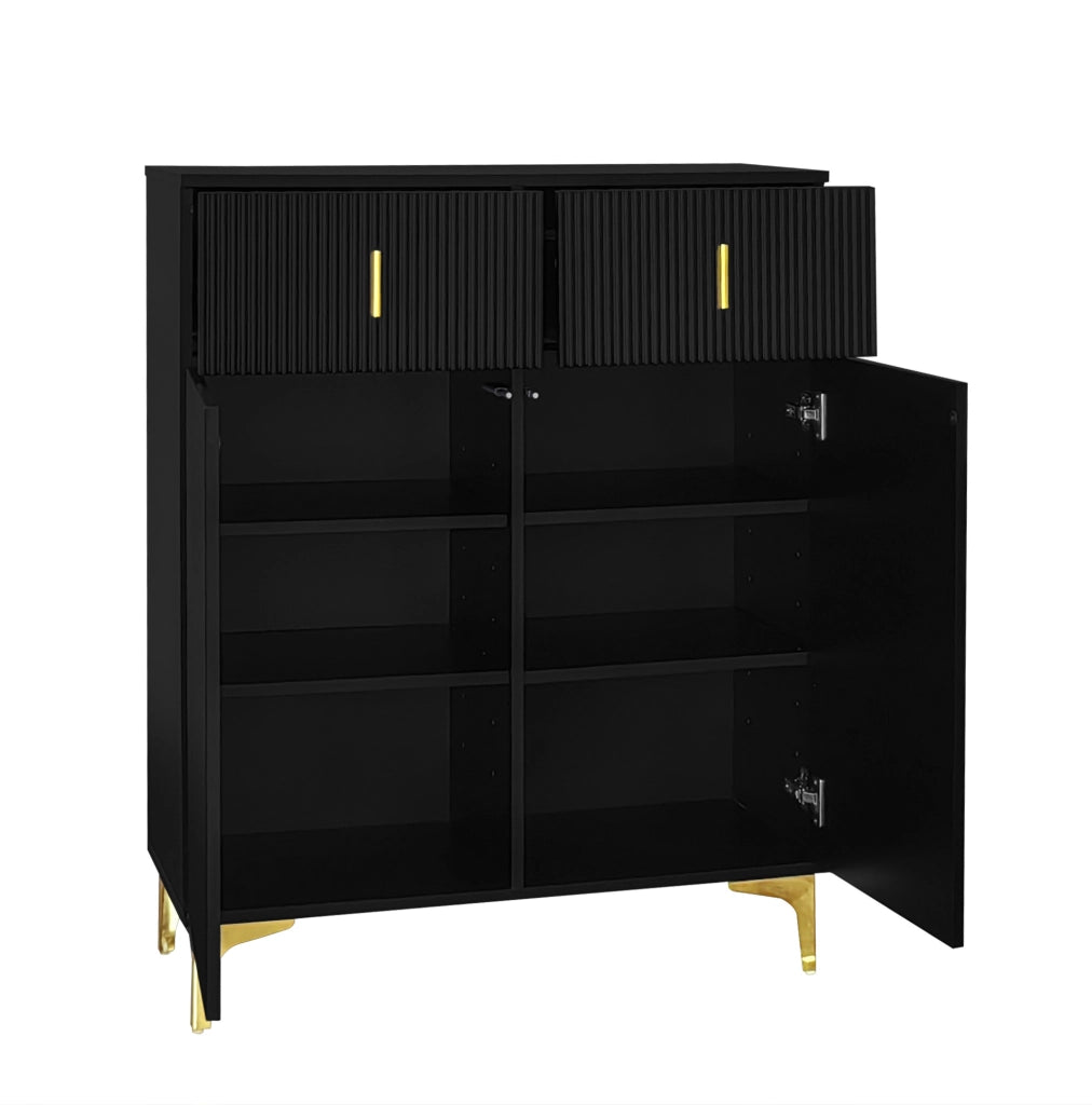 Credenza moderna a 2 ante e 2 cassetti con ripiani regolabili; nero; 83x35x101 cm in truciolare