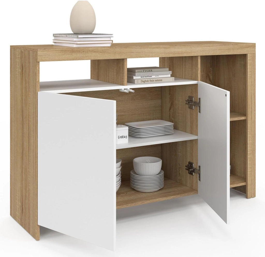 Credenza MALO 110 cm, legno e ante bianche