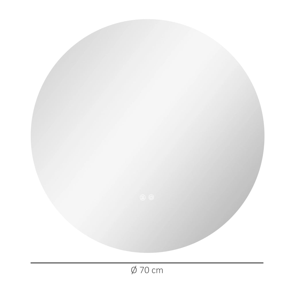 Specchio Bagno con Luci LED Regolabili, Interruttori Touch e Design Antiappannamento, ?70 cm