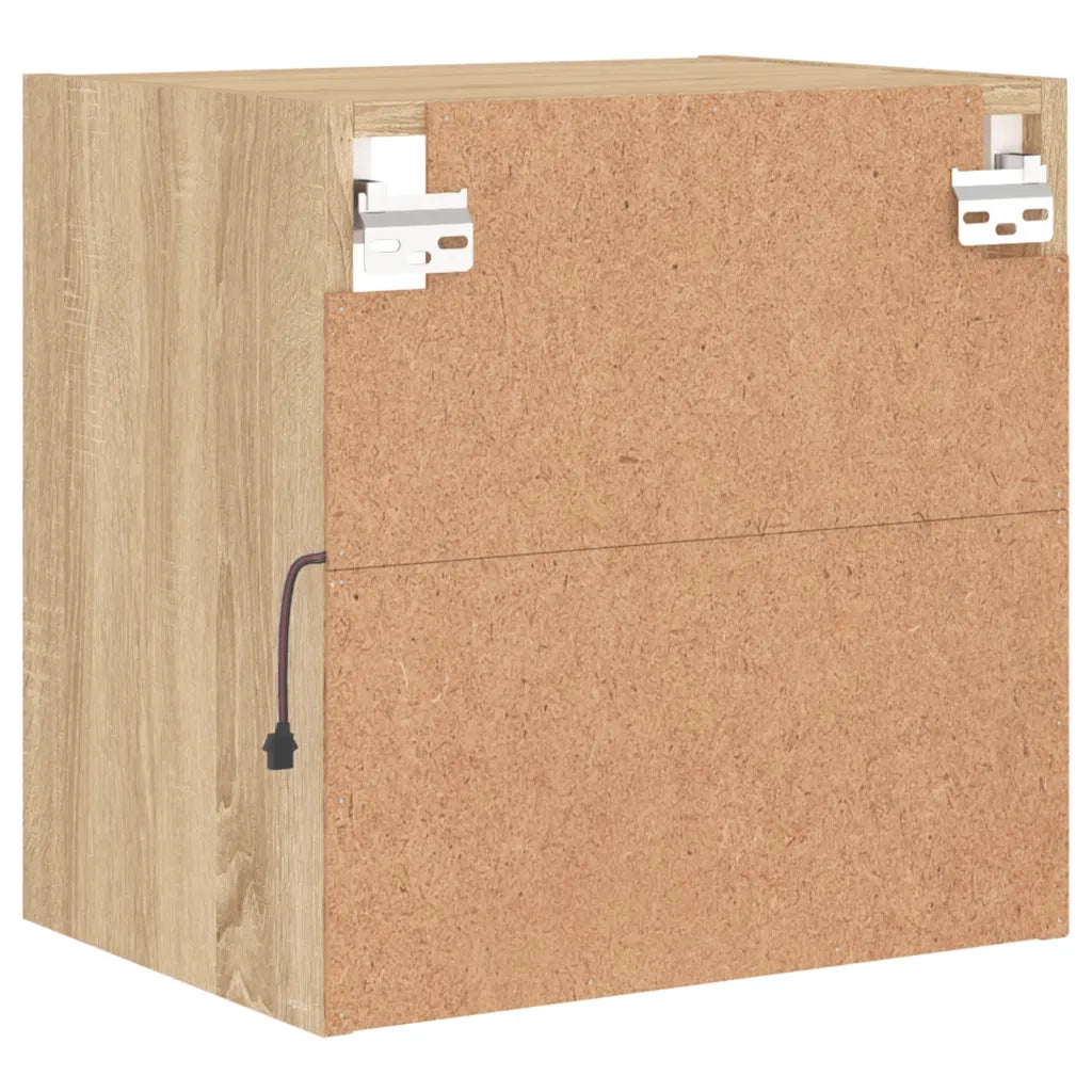 Comodino | Armadio da Notte | Mobiletto da notte con Luci LED a Parete Rovere Sonoma