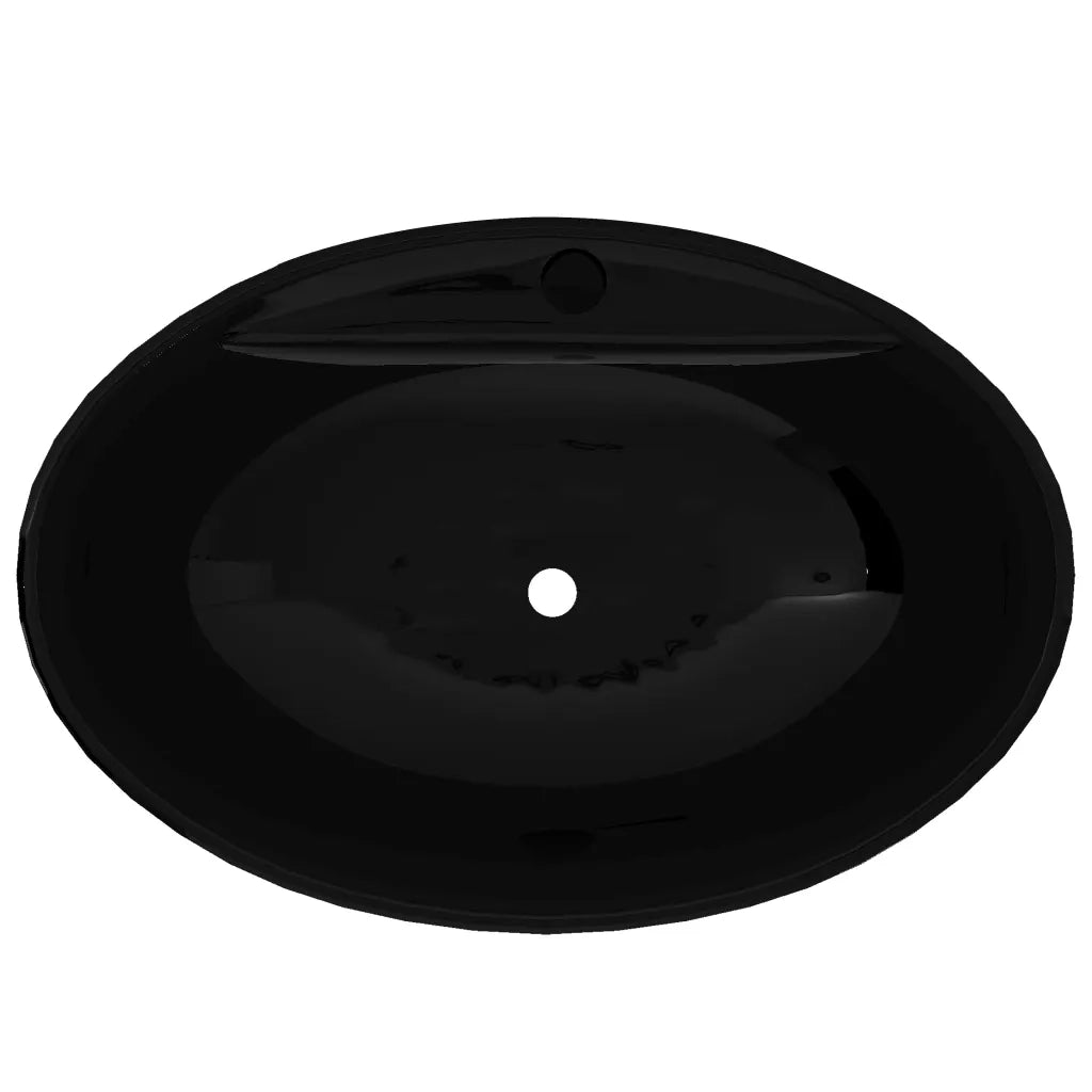 Lavandino per bagno-Lavabo-Lavello in Ceramica nera ovale con Foro di trabocco