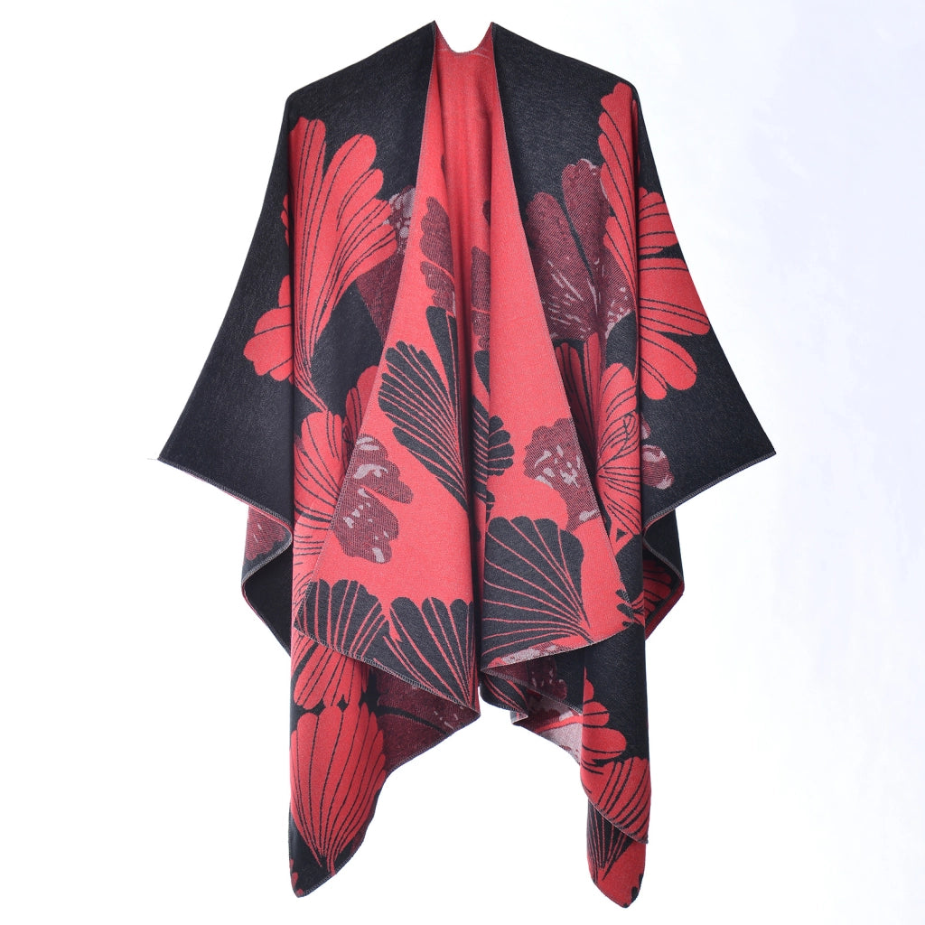 Elegante scialle da donna in cashmere spesso, stile mantella, due in uno