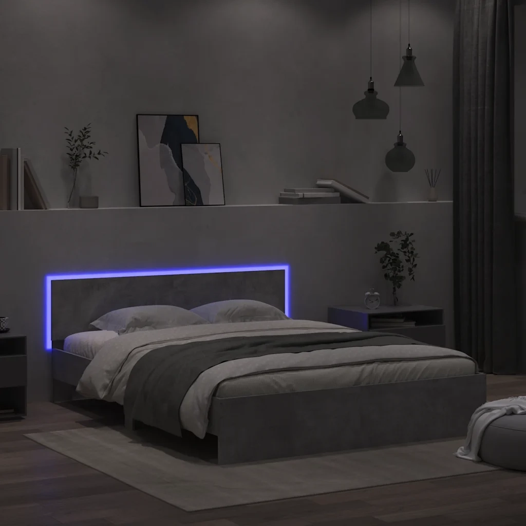 Giroletto con Testiera e LED-Struttura Letto con testiera Grigio Cemento 150x200 cm 746347