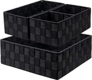 Set di 4 contenitori di archiviazione senza coperchio in stile rattan, contenitore a pannelli, ripiegabile, nero, di contenitori di archiviazione in nylon intrecciato, contenitore da bagno, contenitori di archiviazione per armadio, cucina, soggiorno