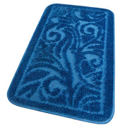 Tappeto Bagno Damascato Scendiletto Camera 50x110 Cm Morbido Assorbente Antiscivolo Blu