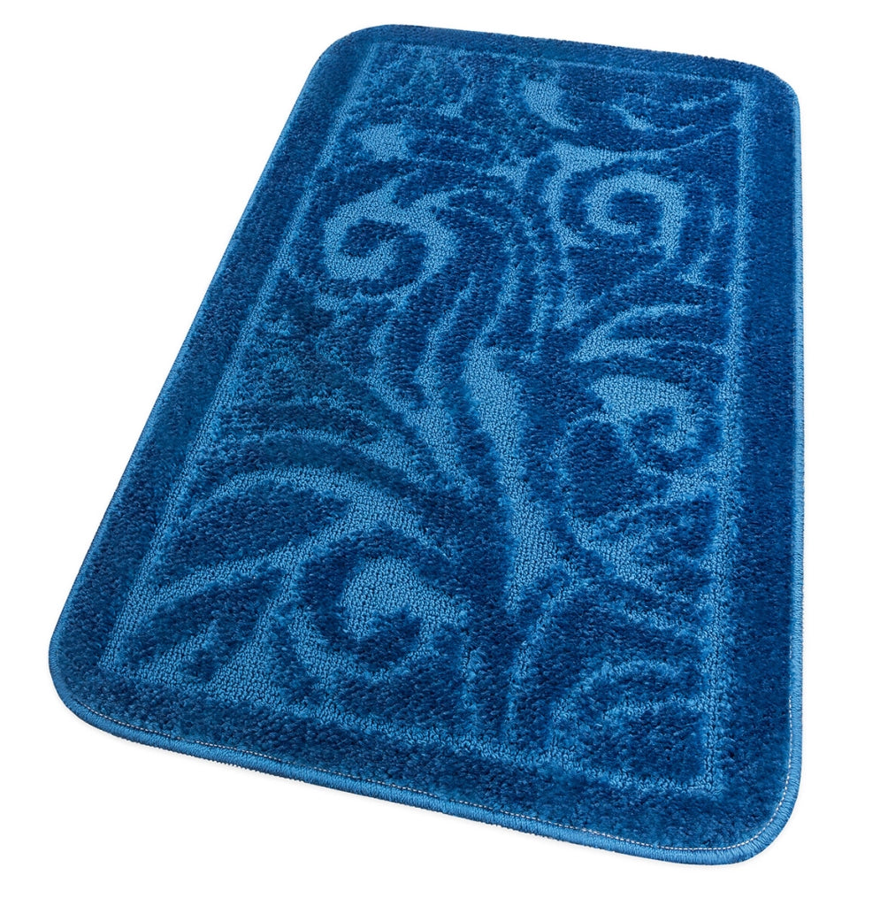Tappeto Bagno Damascato Scendiletto Camera 50x110 Cm Morbido Assorbente Antiscivolo Blu