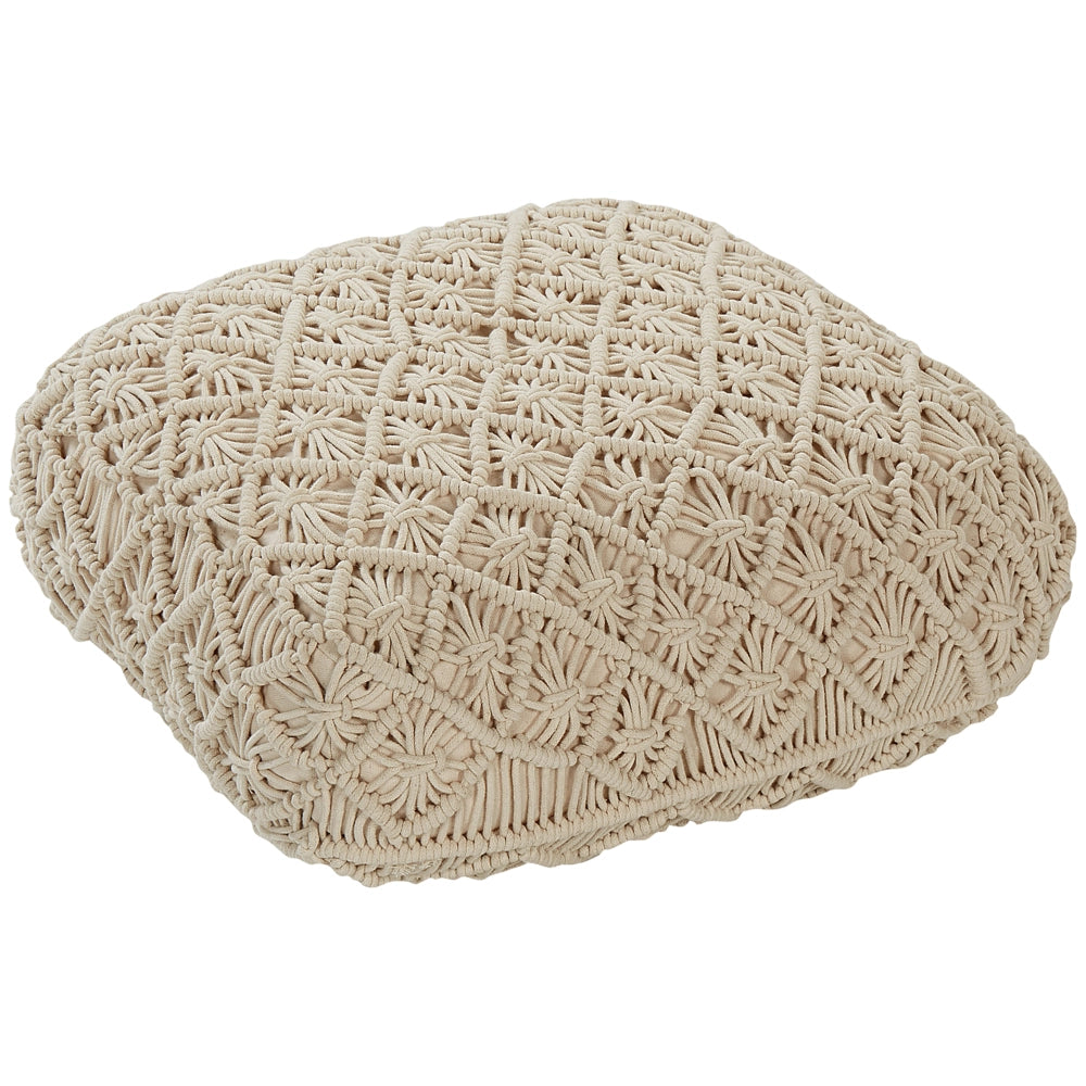 Pouf in cotone beige 50 x 50 cm cuscino di seduta in stile boho motivo macramé