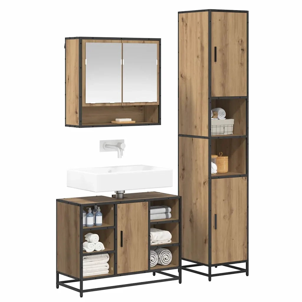 Set di mobili per il bagno con porta 3 pcs Rovere artigianale 3402481