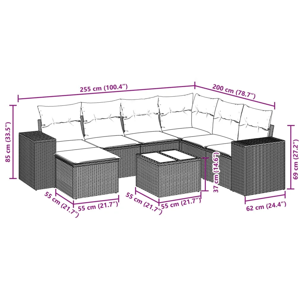 Set Divani da Giardino con Cuscini 8 pz Nero in Polyrattan 3222904