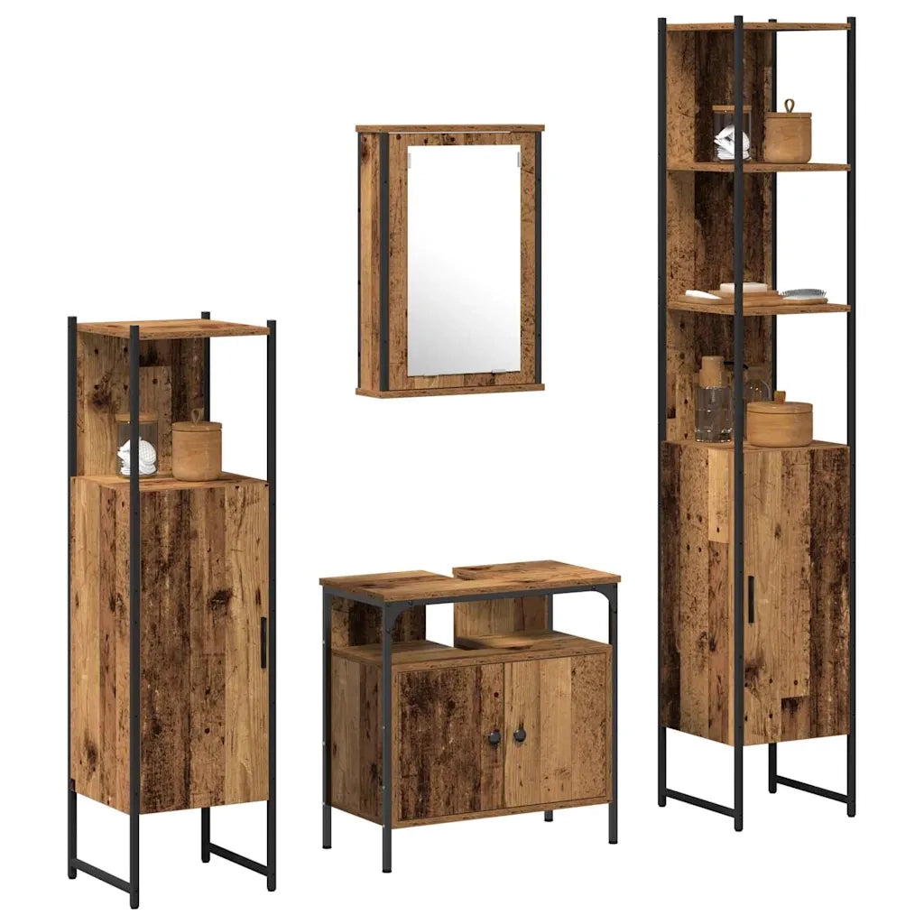 Set di mobili per il bagno con lo scaffale 4 pcs Legno vecchio 3332594
