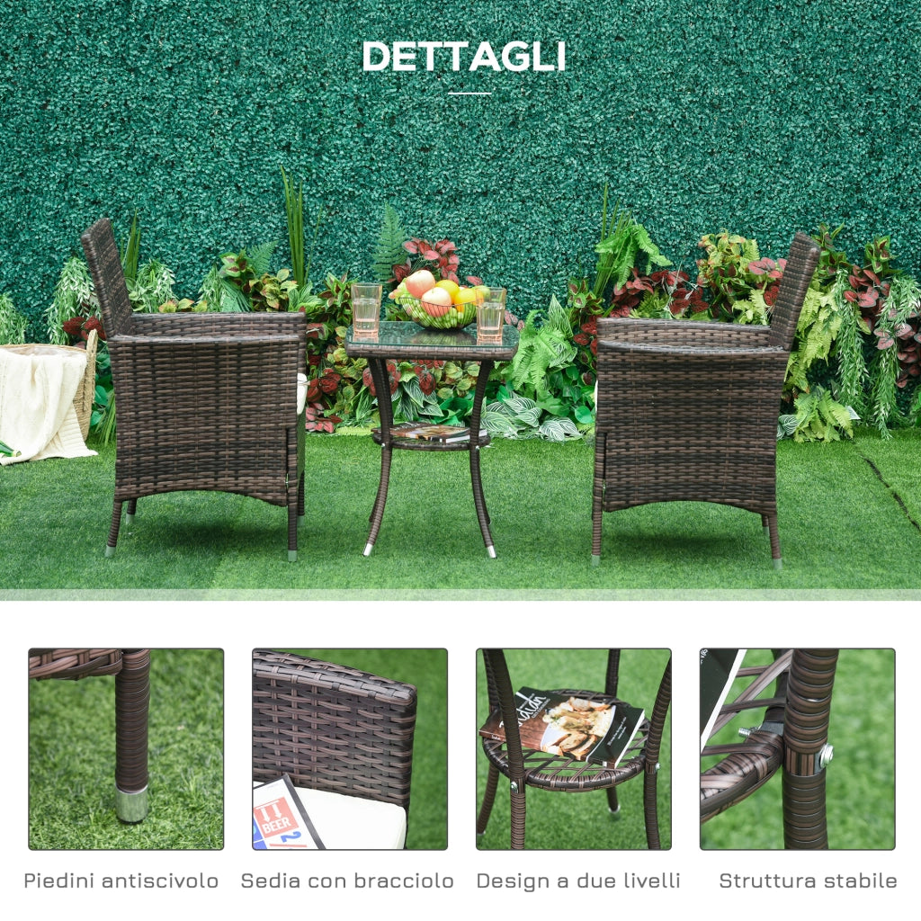 Set Giardino Tavolo con 2 Sedie ¨C zephmum ¨C Rattan Marrone con Cuscini