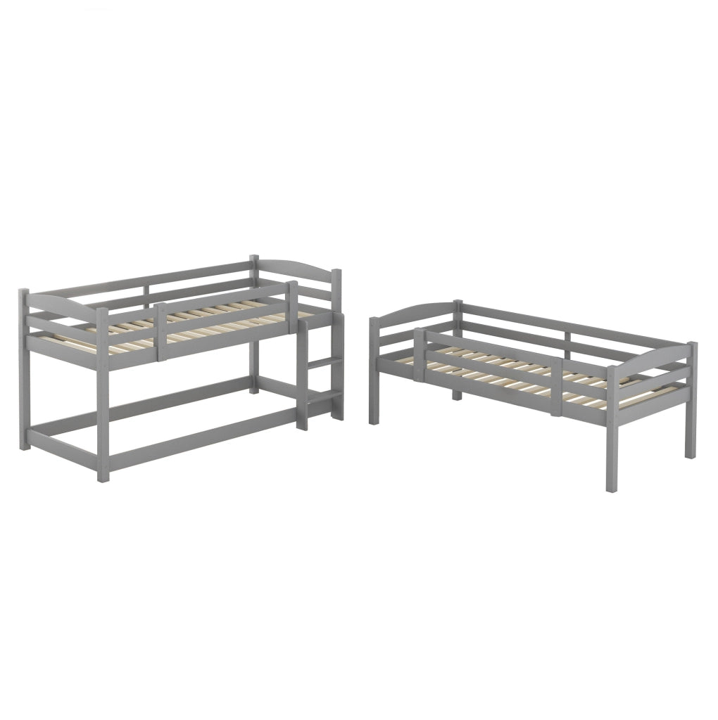 Letto a castello a tre posti 90x200 cm con due scale in legno grigio