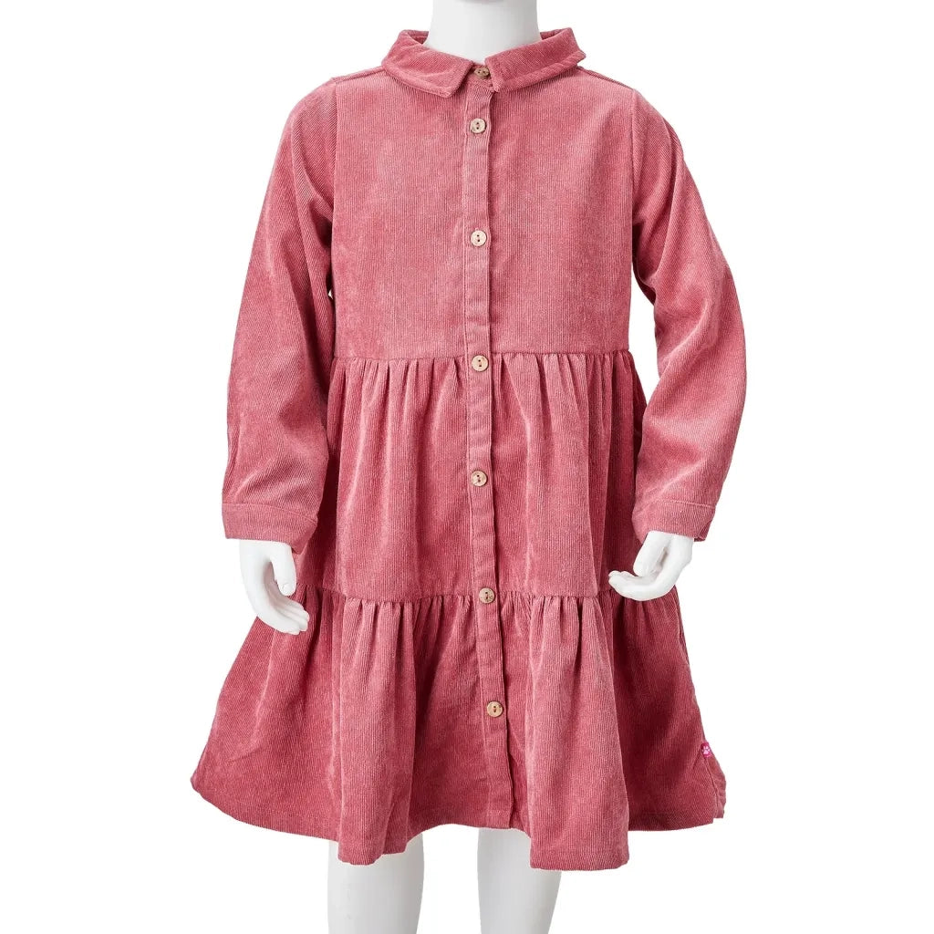 Abito da Bambina con Maniche Lunghe in Velluto a Coste Rosa Antico 92 CFW4241274