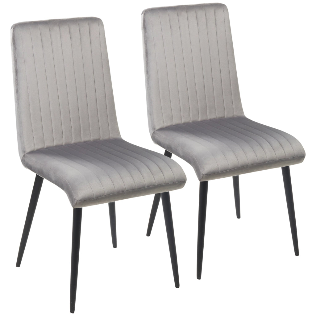 Set 2 Sedie da Cucina Imbottite e Salvaspazio con Gambe in Acciaio, 43x58x90 cm, Grigio e Nero