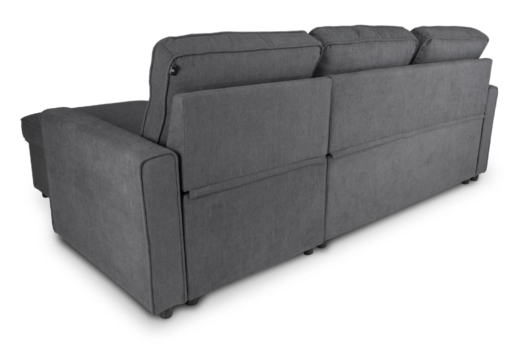 Divano letto angolare con contenitore, divano con chaise longue grigio scuro - Kennedy - DL-KE05CL