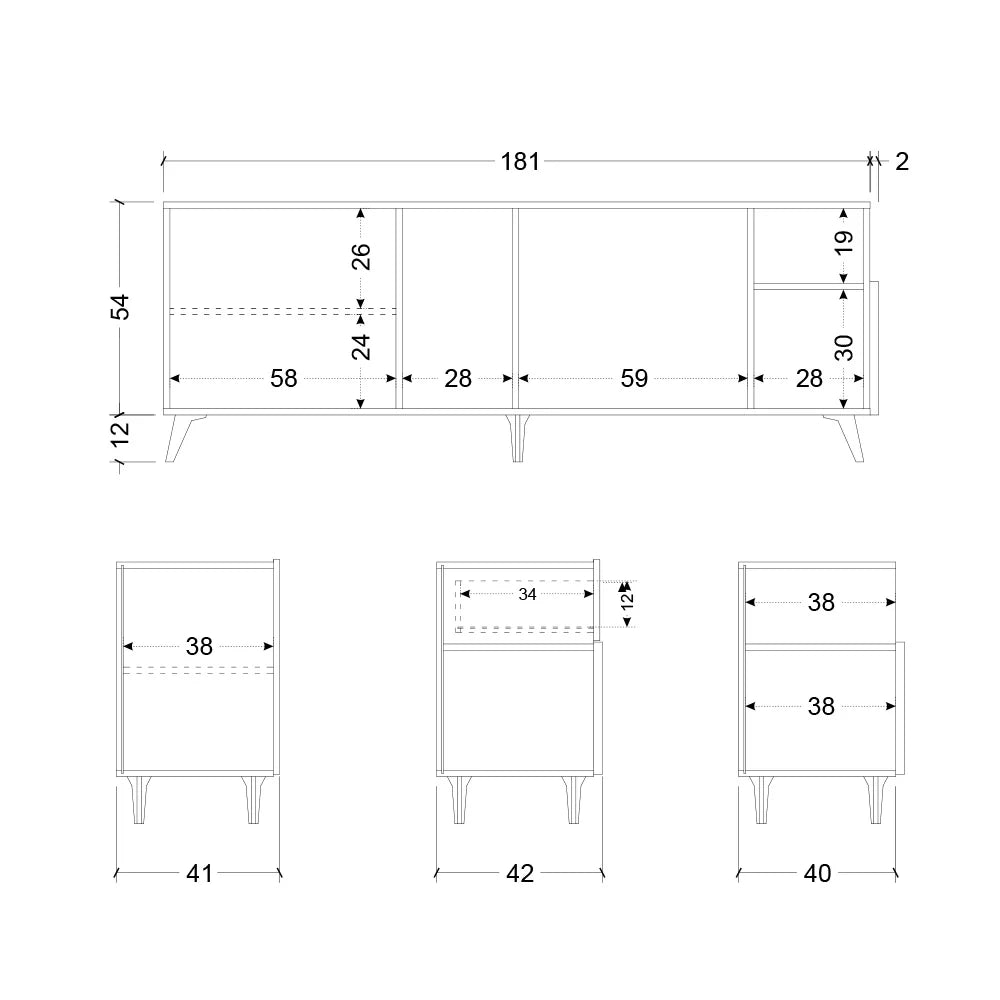 Mobile porta TV 1 anta, 1 cassetto, 1 ribalta e 2 vani Linea MONACO L 181 x H 67 x P 42, realizzato in legno 100% MADE IN ITALY, design moderno per cucina, sala da pranzo, soggiorno colore Cashmere/Rovere
