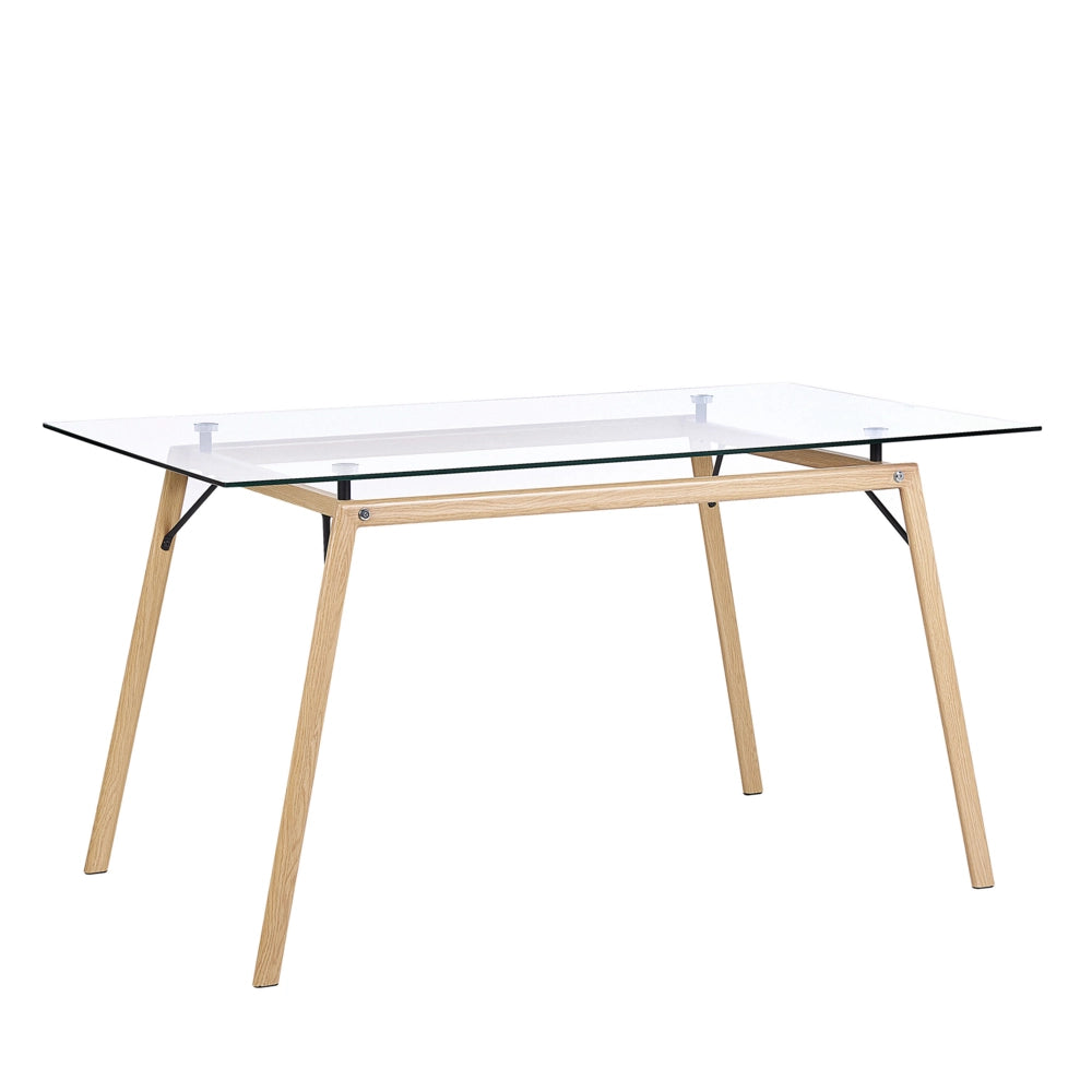 Tavolo da pranzo in legno chiaro con piano in vetro trasparente 140 x 80 cm industriale moderno