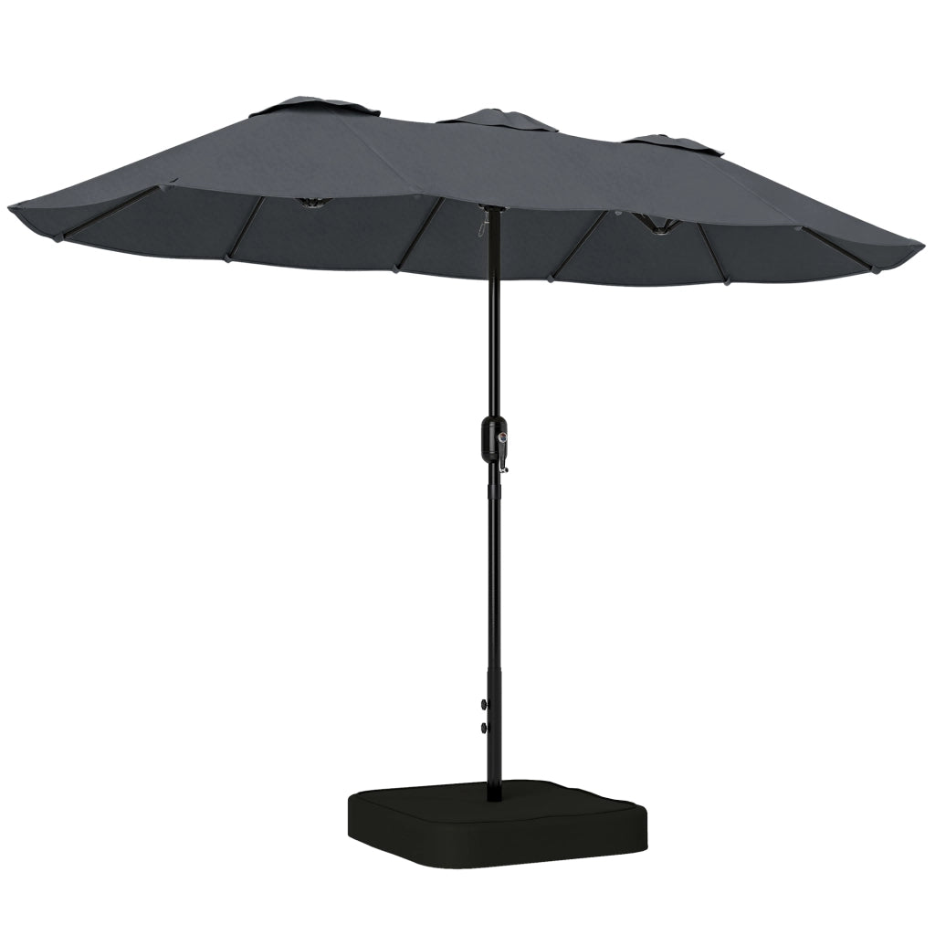 Ombrellone Doppio a 12 Stecche con Manovella, Base a Croce e Sacchi, in Metallo e Poliestere, 3x1.5 m, Grigio Scuro