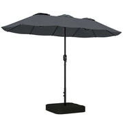 Ombrellone Doppio a 12 Stecche con Manovella, Base a Croce e Sacchi, in Metallo e Poliestere, 3x1.5 m, Grigio Scuro