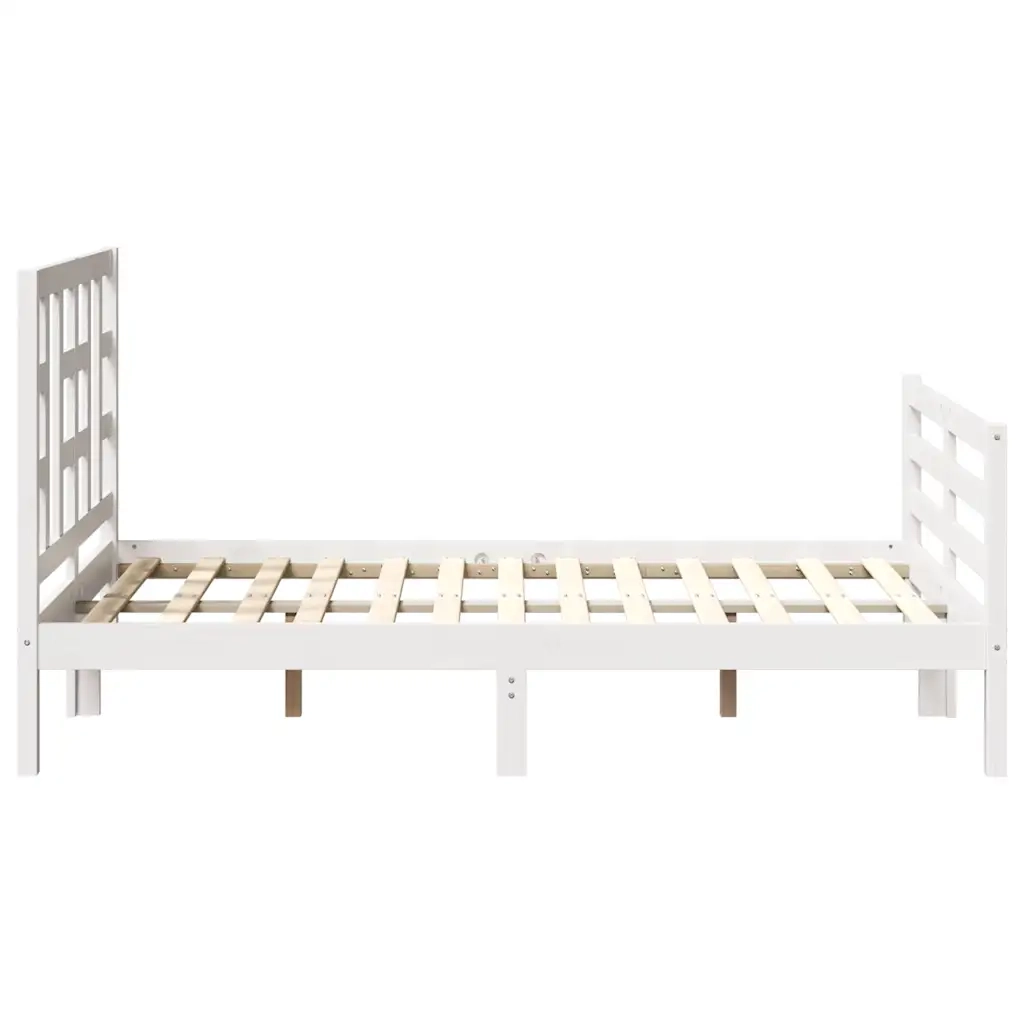Giroletto con Testiera-Struttura Letto con testiera Bianco Small Double Legno Massello 913322