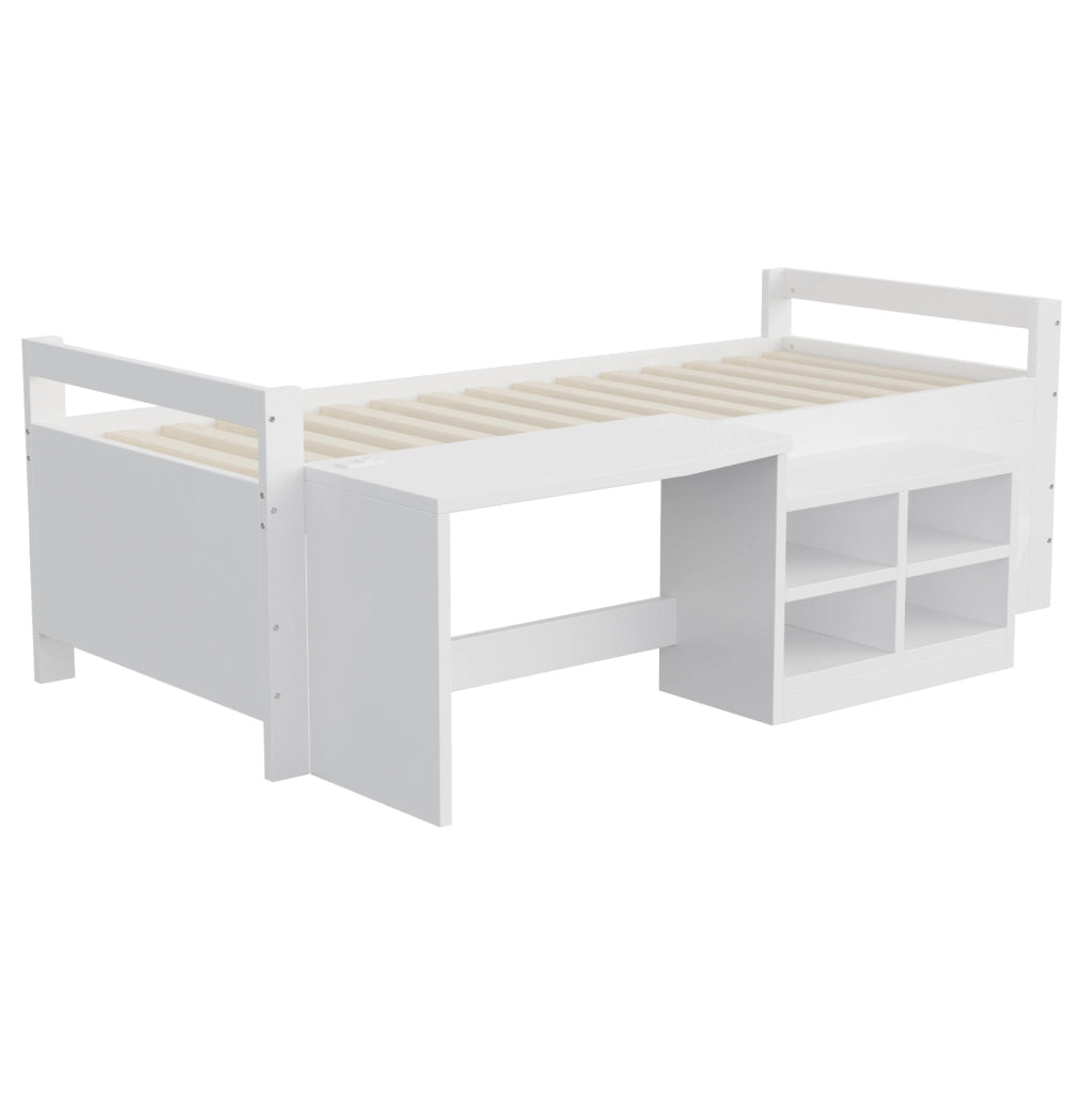 Letto multifunzione 90x200 cm bianco con scrivania e USB