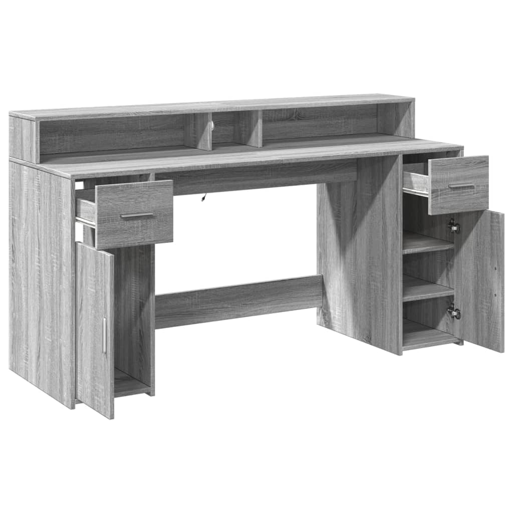 Scrivania tavolo postazione di lavoro mobile per computer mobile per studio e luci a LED Sonoma 160 x 55 x 91 cm legno ingegnerizzato grigio 02_0023809