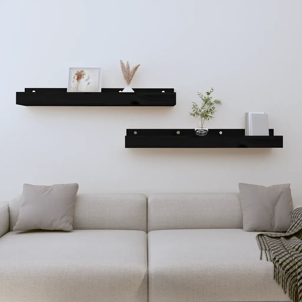 Mensole da Parete 2 pz Nero 80x12x9cm in Legno Massello di Pino cod mxl 32789