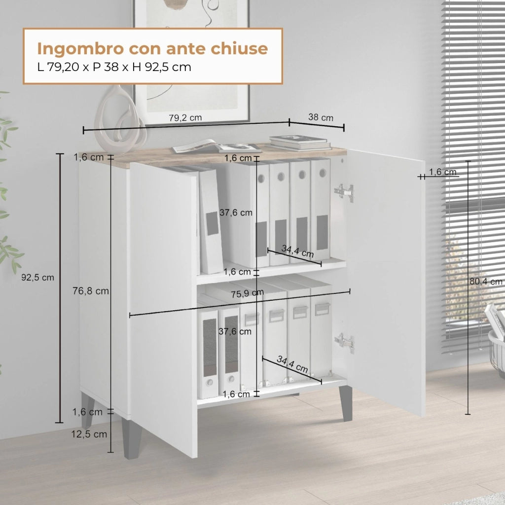 WHOUS Armadio multiuso Easy a 2 ante acero e bianco opaco 79,20x38x92,5 cm