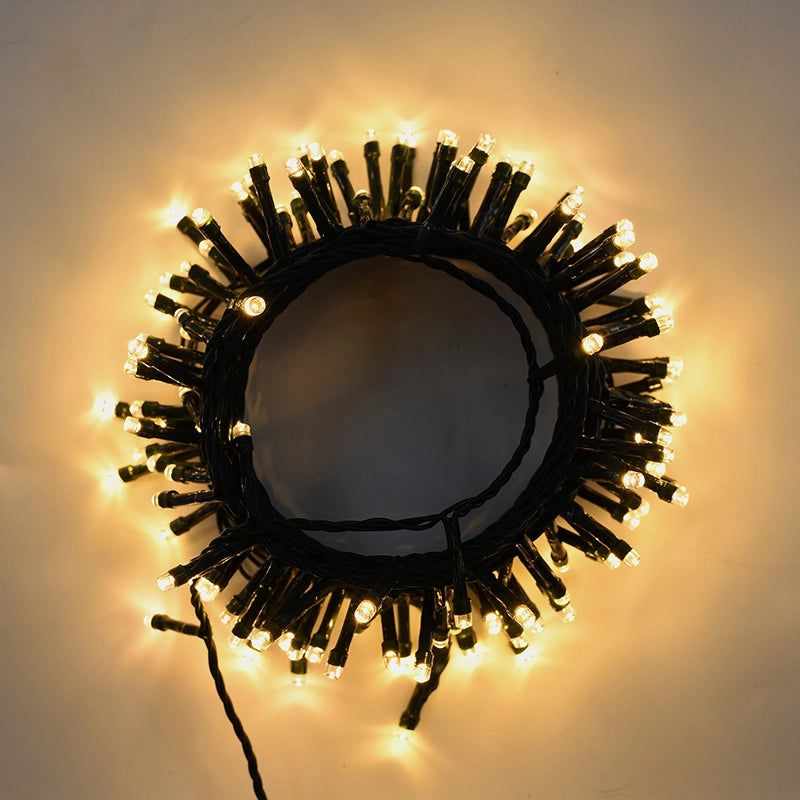 CATENA LUMINOSA LED GIALLA DA 25 METRI CON CAVO VERDE LUCE CALDA - ILLUMINAZIONE PER ESTERNI E INTERNI