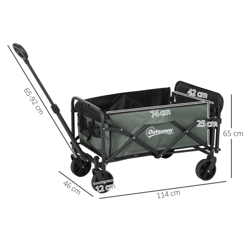 EasyComfort Carrello da Giardino da 72L Pieghevole con Pannello Apribile, in Acciaio e Poliestere, 114x46x65-92 cm, Verde