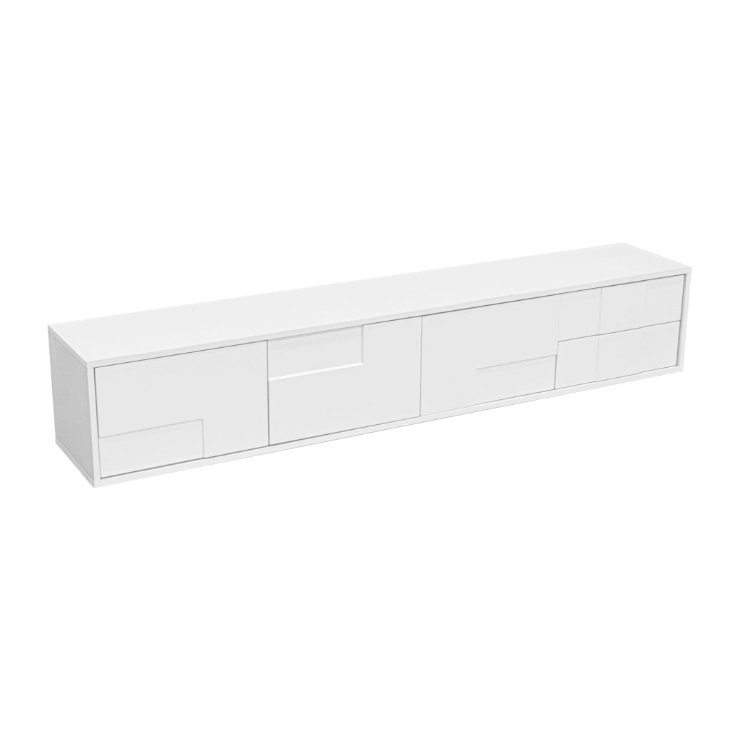 Mobile porta TV bianco lucido con 3 ante e 2 cassetti, design senza maniglie, da terra o sospeso, 170 × 30 × 30,5 cm
