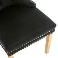 Set di 4 Sedie Imbottite in Velluto con Decorazioni in Rivetti e Anelli Rotondi Unici, Gambe Dorate, 51×65,5×95 cm, Nero