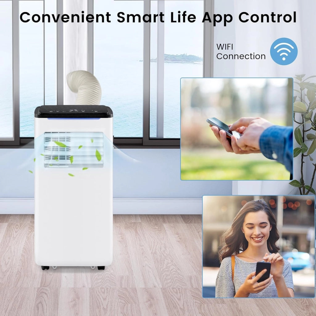 Condizionatore Portatile con Evacuazione 7000 BTU, Climatizzatore Portatile 4 in 1 Ventilatore & Deumidificatore & Raffreddatore & Riscaldamento, Timer 24H, 3 Modalità di Controllo Intelligente