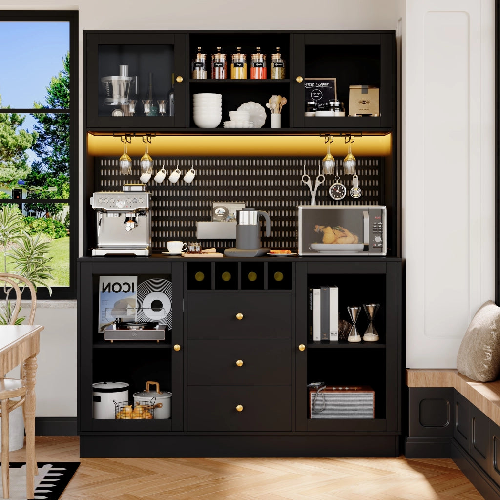 Armadio moderno con LED intelligente - Zephmum - Regolabile con scaffali per vino e antiribaltamento, Nero