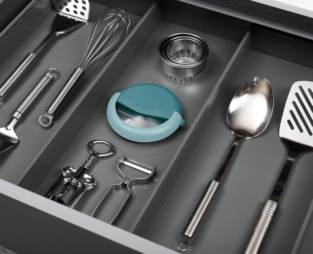 Joseph Joseph Duo Rotella Tagliapizza con Lama in Acciaio Inox, con Guaina protettiva, Compatto, Azzurro Scuro