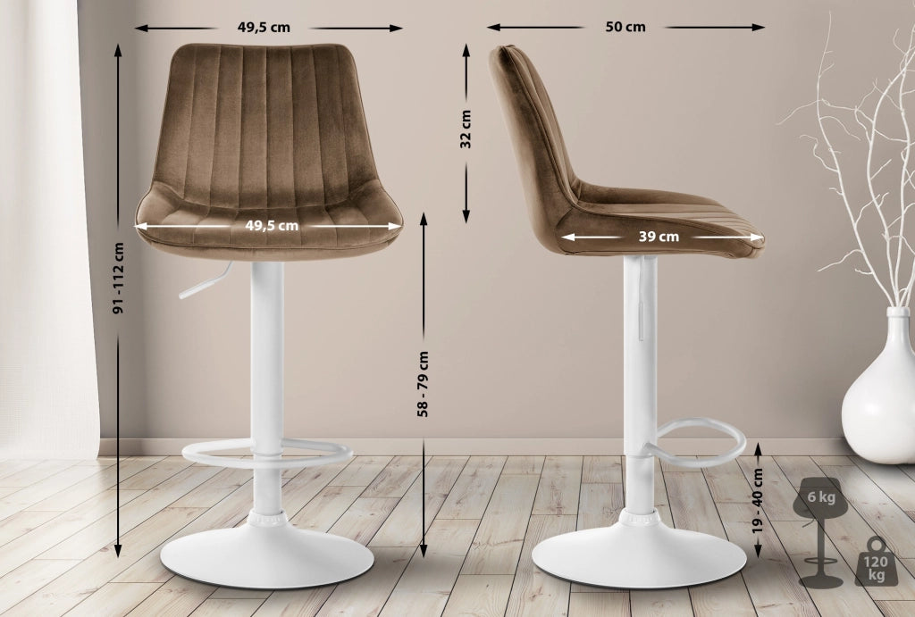 Sgabello Toni Velvet marrone,bianco