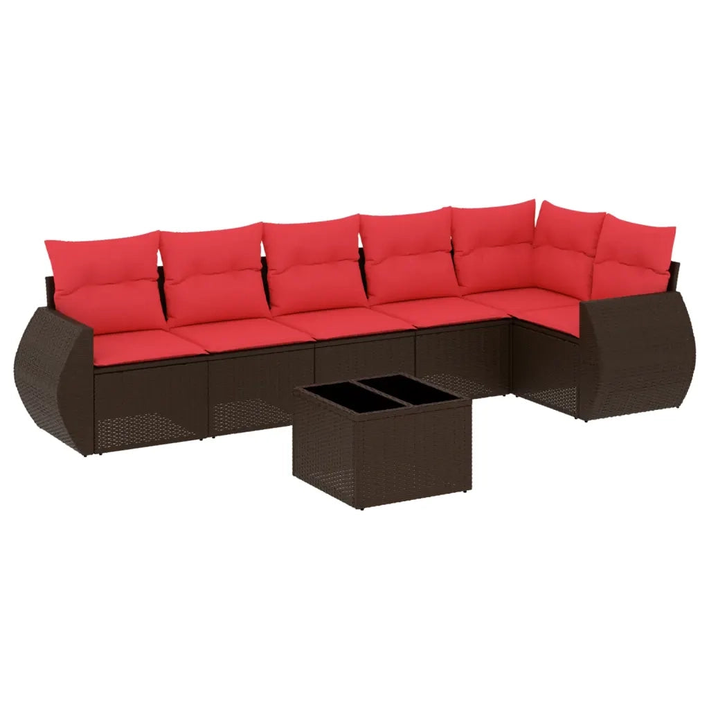 Set Divani da Giardino 7 pz con Cuscini Marrone in Polyrattan 3221403