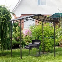 Gazebo da Giardino per Barbecue BBQ con Tetto in PC e Mensole Laterali, 246x149x230cm, Nero
