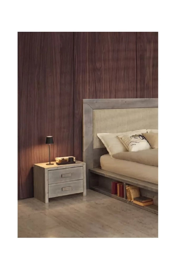 Letto cortina matrimoniale in legno di abete grigio con vani laterali - Mobili 2G