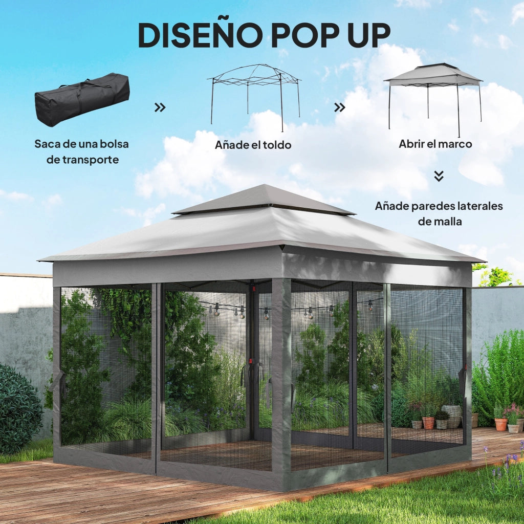 Gazebo Pieghevole con Pareti Laterali ¨C Minimal ¨C Grigio 3.3x3.3 m