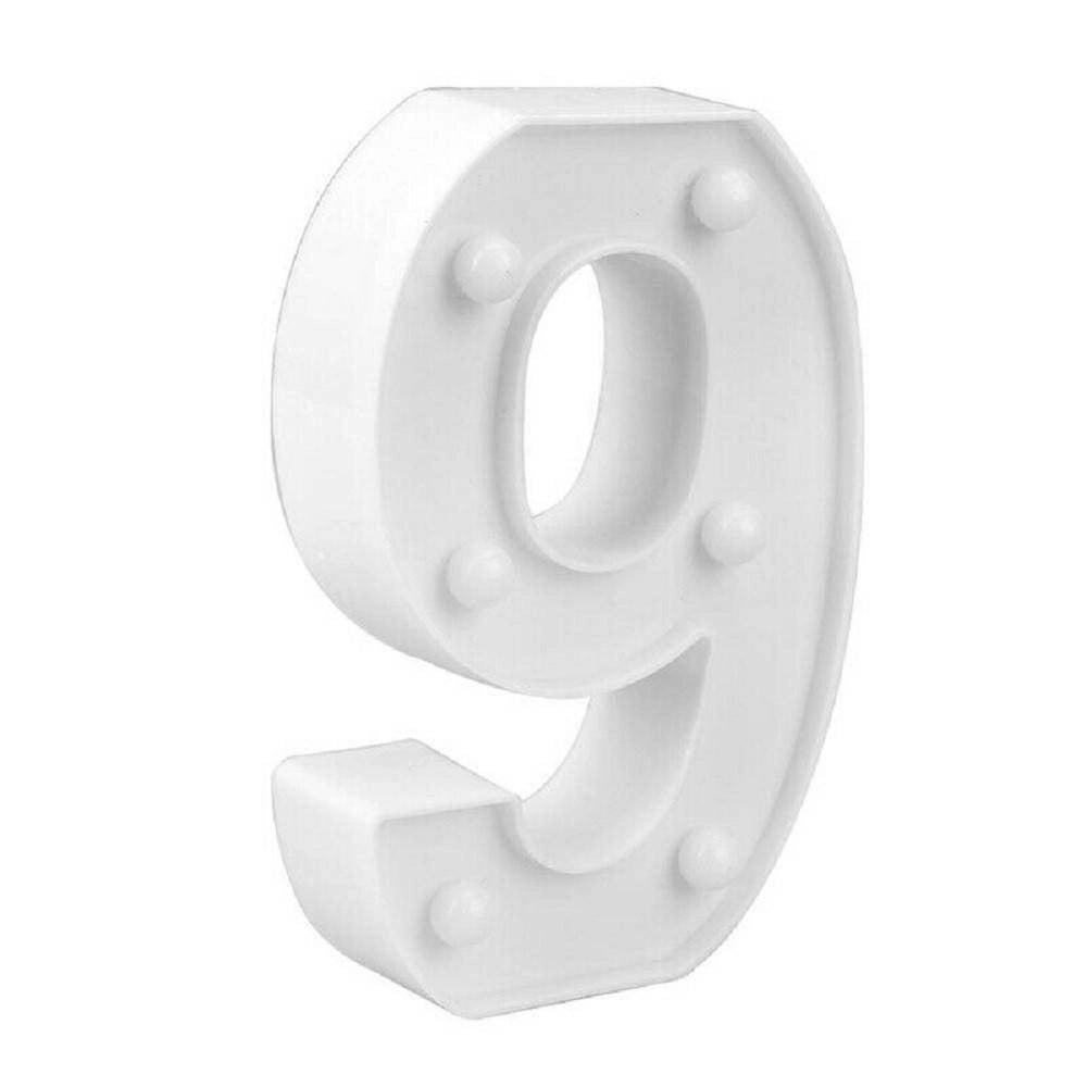Trade Shop - Numero 9 Luminoso Bianco A Led Decoro Per Eventi Feste Luce Calda 3000k 16x3cm -