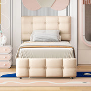 OKWISH Letto a Scomparsa 90×200 cm, Letto Singolo con Testiera Regolabile e Letto Estraibile, senza Materasso, in Tessuto Beige