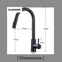 JANA | Rubinetto da cucina estraibile Premium in acciaio inox nero opaco miscelatore arco alto |gastronomia alta pressione ruotabile a 360° 2 attacchi