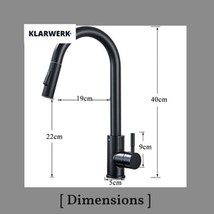 JANA | Rubinetto da cucina estraibile Premium in acciaio inox nero opaco miscelatore arco alto |gastronomia alta pressione ruotabile a 360° 2 attacchi