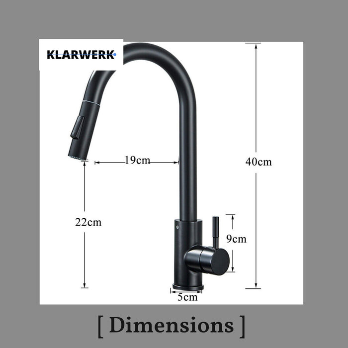 JANA | Rubinetto da cucina estraibile Premium in acciaio inox nero opaco miscelatore arco alto |gastronomia alta pressione ruotabile a 360° 2 attacchi
