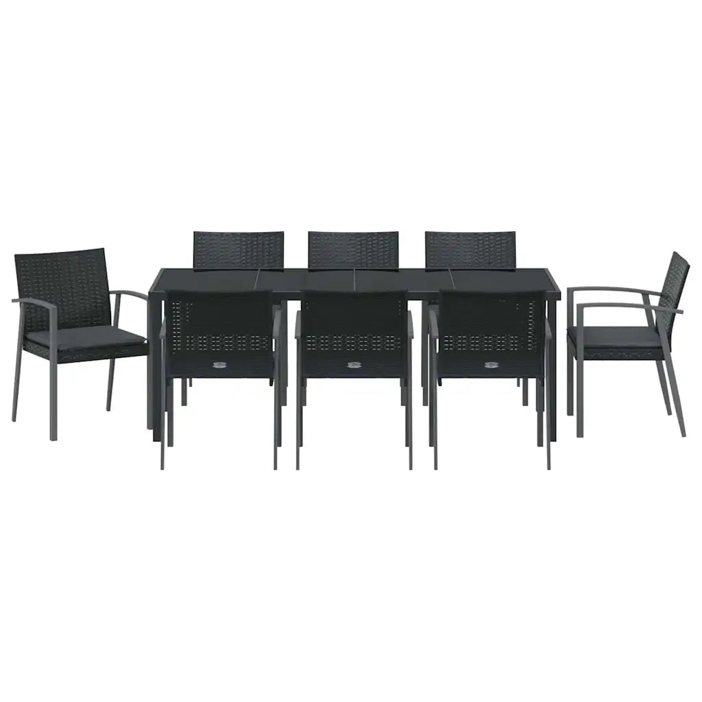Set da Pranzo per Giardino 9 pcs Nero e Grigio Rattan in PE 3379071