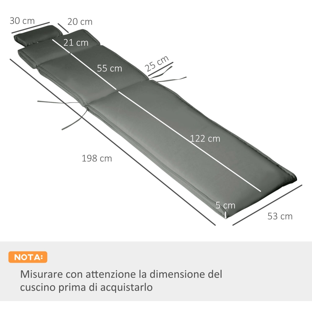 Cuscino per Sdraio Lettino Prendisole da Giardino Grigio 198x53x5cm